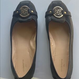 Liz Claiborne Black Flats with Gold Accent